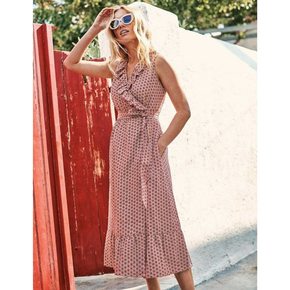 Boden Pink Patterned Midi Dress - Picture 1 of 9